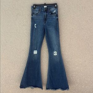 Sneak Peek Dark Blue Distressed Flare Jeans